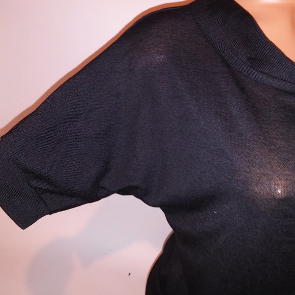 Annabelle Sweater Womens Solid Black Dolman Sleeve Scoop Neck Lightweight Button - Picture 6 of 8